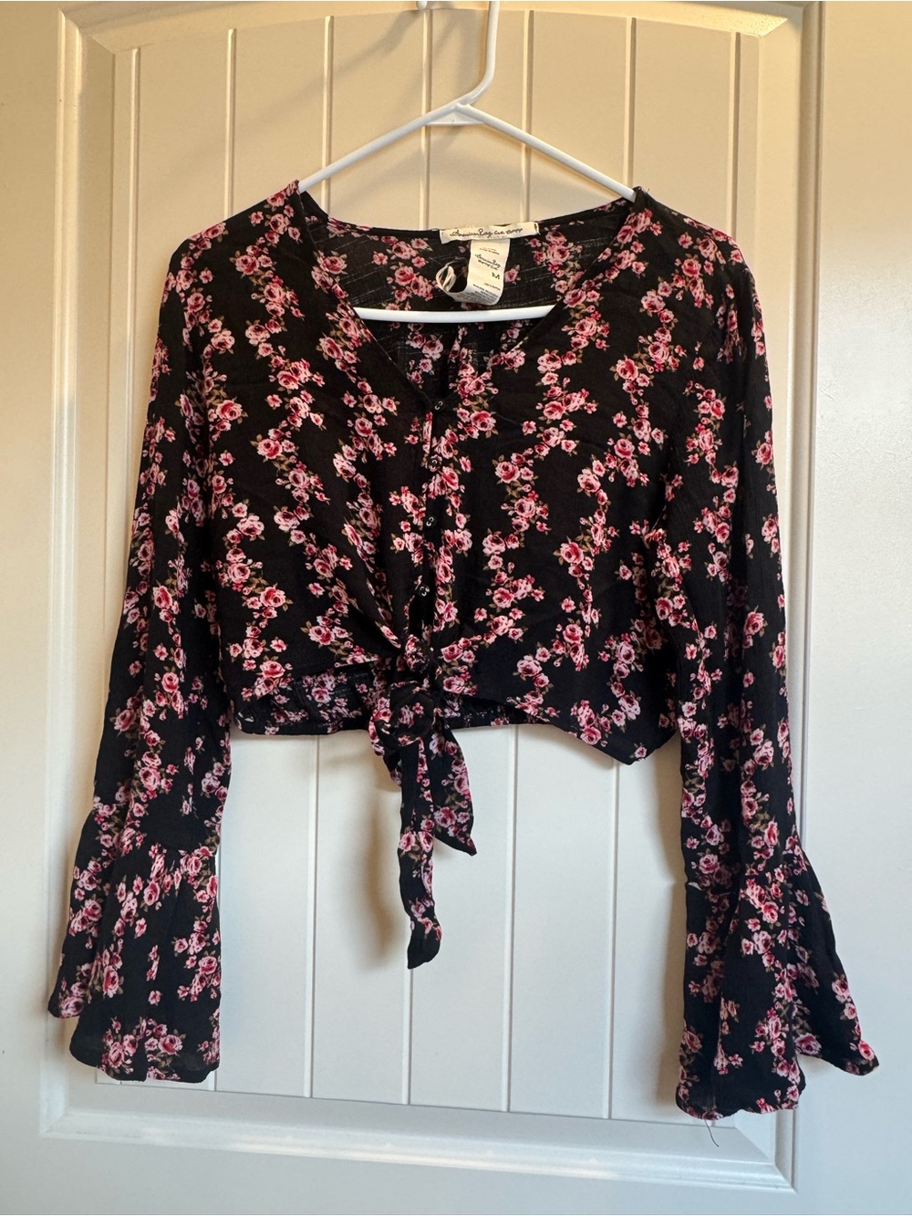 American Rag Cie Tie-Front Floral cropped Blouse
